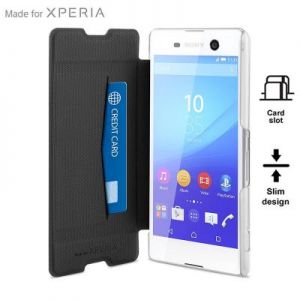 PURO Booklet Wallet Case - Etui Xperia M5 z kieszenią na kartę (czarny/przezroczysty tył)