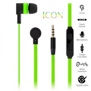 PURO ICON Stereo Earphone - Słuchawki z płaskim kablem W/answer (Green)