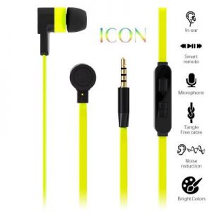 PURO ICON Stereo Earphone - Słuchawki z płaskim kablem W/answer (Fluo Yellow)
